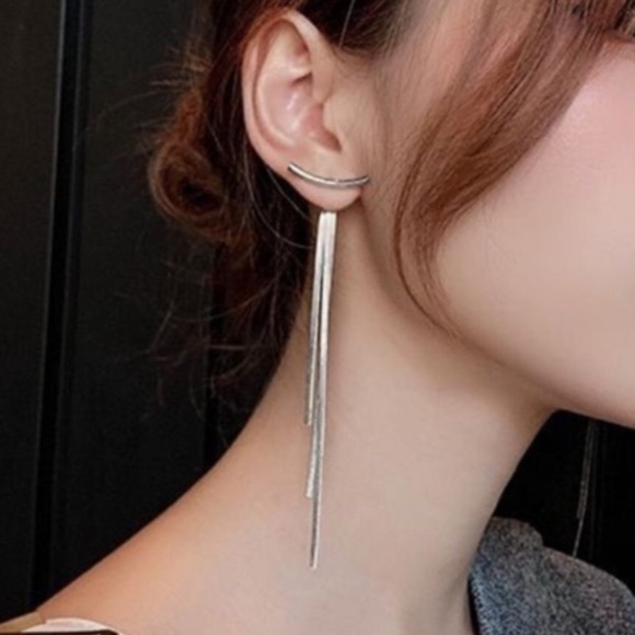 🤍Silver long bar drop earrings - Picture 3 of 6